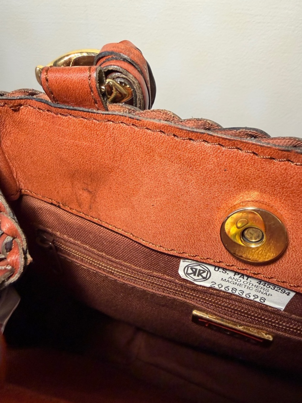 Talbots Woven Leather Crossbody Bag, Rich Brown; Magnetic Close, Braided Straps - Picture 13 of 16